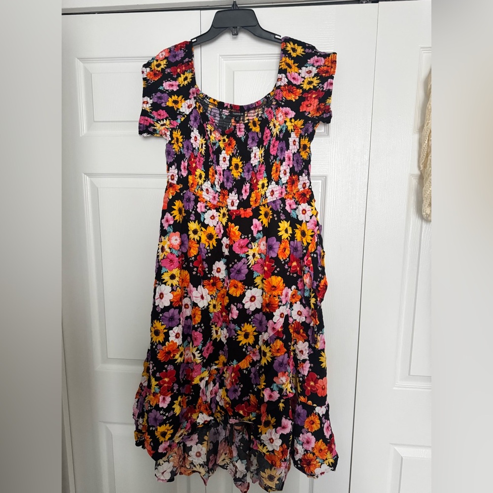 Torrid Orange and Pink Ruffled Tiered Sundress